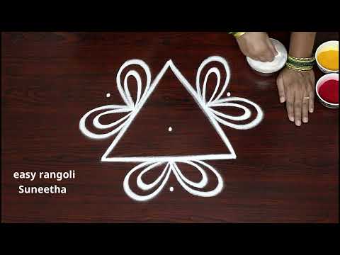 easy and cute muggulu || simple daily rangoli designs || Triangle kolam with 3 dots