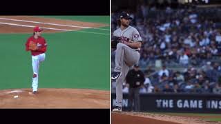 前田健太(MIN)　Ｇ.Cole(NYY)比較 Gerrit Cole and Kenta Maeda pitching mechanics in slow motion