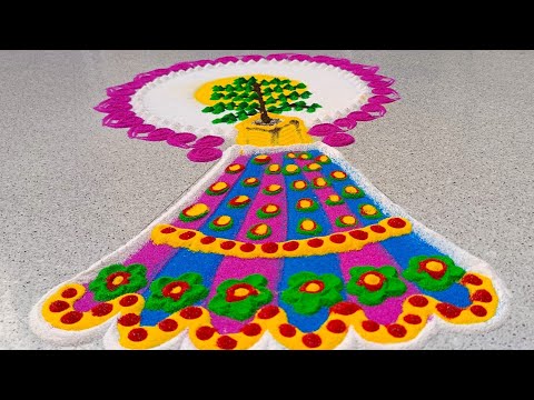 तुलसी विवाह रंगोली | Beautiful Rangoli Making Idea | Easy Rangoli For Festival | Tulasi Vivah