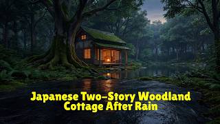 Japanese Two-Story Woodland Cottage After Rain | Cozy Fireplace Ambience