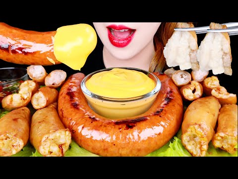 ASMR DAECHANG BEEF LARGE INTESTINES, KIELBASA SAUSAGE CHEESE SAUCE 대창 EATING SOUNDS MUKBANG 먹방 咀嚼音