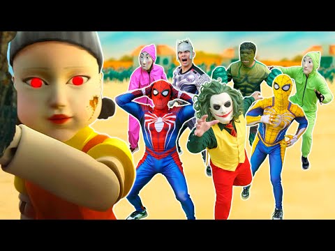 SuperHero TV || 😱 ¡Spider-Man destruye a la muñeca loca de Squid Game!🕷️
