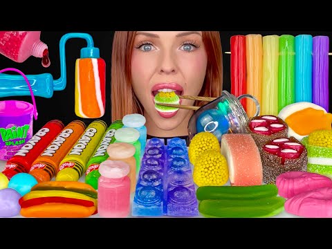 ASMR MUKBANG, Rainbow Food, Gummy Sushi, Edible Paint Roller, Peelable Gummy Candy, Edible Crayon 먹방