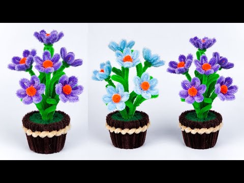 Beautiful Pipe Cleaner Flower Making | DIY Mini Flower Pot | Home Decoration Craft | Chenille Wire