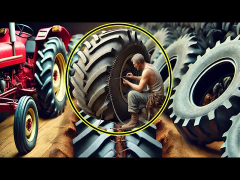 How to Repiar A DAMAGE Tractar TYRE Sidewall & Amazong Skils of FXING Tractor TYRE With Sewing