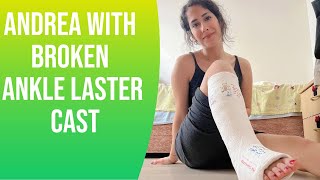 Storie to Andrea in her perfect plaster leg cast SLC #gesso #brokenleg #cast #legcast #yeso #nails
