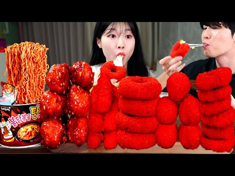 ASMR MUKBANG| 직접 만든 치토스 양념치킨 치즈스틱 치즈볼 불닭볶음면 먹방 & 레시피 FRIED CHICKEN AND FIRE NOODLES EATING