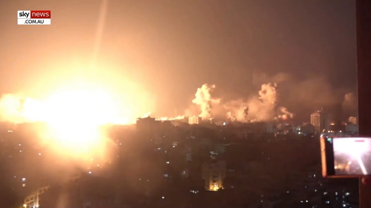 Huge explosions in Gaza destroy buildings as Israel strikes back at Hamas