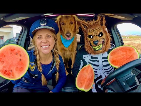 Police and Rubber Ducky Surprise Puppy and Wolf with Car Ride Chase!