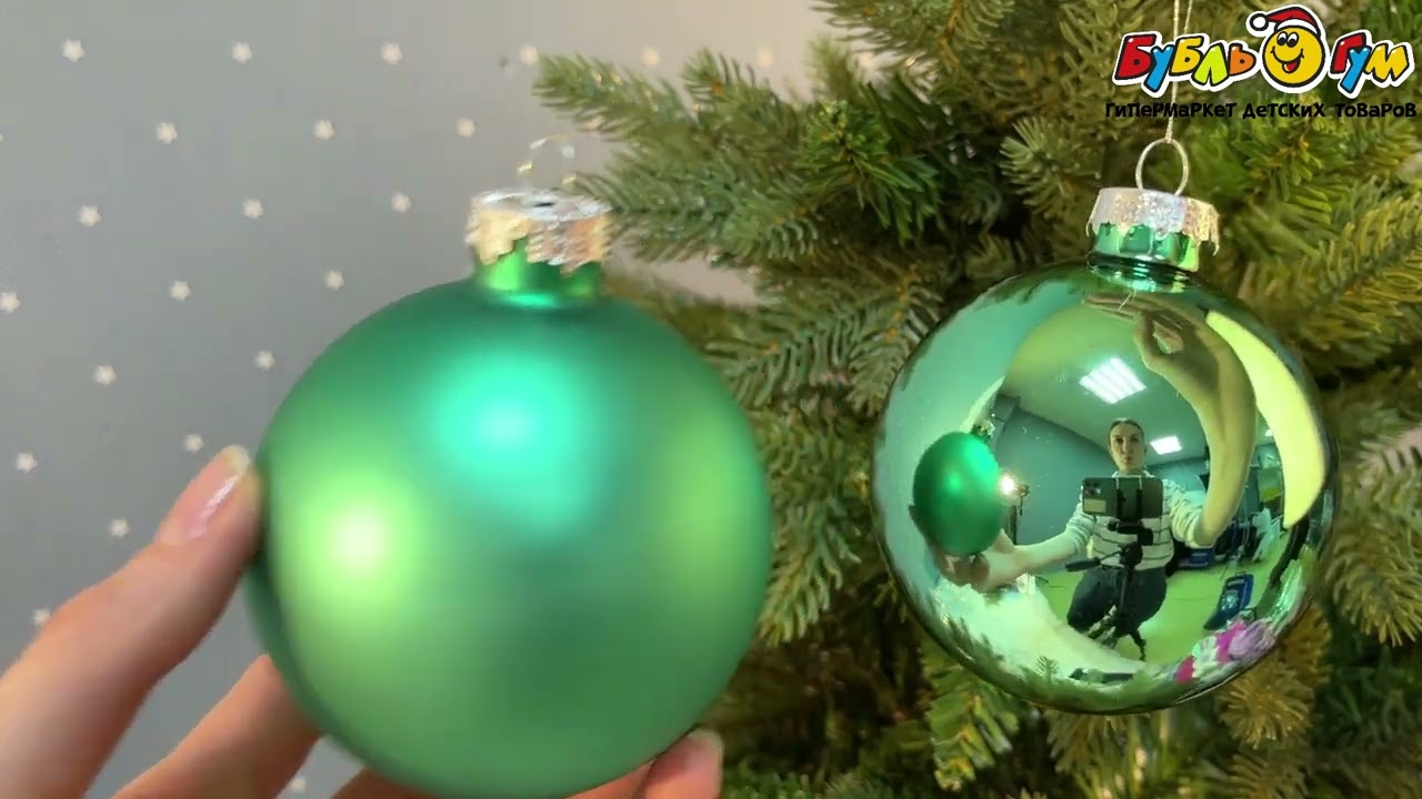 Набор елочных шаров зеленый 6шт 8см - видео