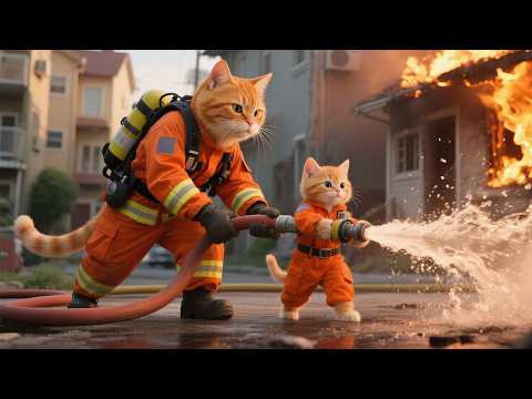 Tiger-Hat Kitten in Firefighter Gear Saves Grandma & Black Cat｜Daisy's Journal 62 #cat #funny #cute