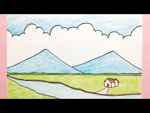 Cara menggambar pemandangan gunung - How to draw scenery for beginners