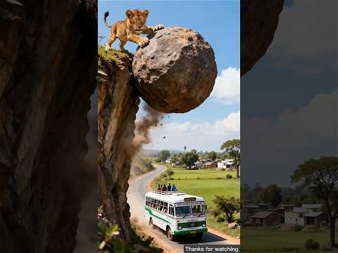 Cub saved the lives of millions of bus passengers by dropping a huge rock 😭 #ai #cow #save #bus