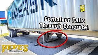 Heavy Container Sinks Through Concrete in Parking Lot