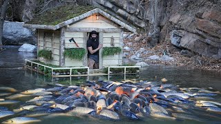 The Fisherman Built a Warm Hut on the Water and Caught Fish İnside the Hut.
