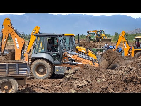 JCB 3DX PLUS and CASE 770FX Loading Pond Black Mud in Tractor for Forming Land | Jcb jcb