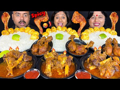 SPICY MUTTON CURRY🌶️SPICY CHICKEN CURRY AND SPICY EGG CURRY, RICE BIGBITES MUKBANG EATING CHALLENGE