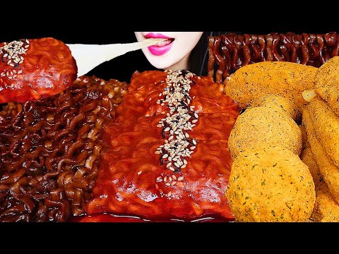 ASMR MOZZARELLA CHEESE STICKS BLACK BEAN NOODLES, 짜장라면 뿌링클 치즈스틱 치즈볼 먹방 EATING SOUNDS MUKBANG