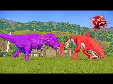 I painted all the dinosaurs different colors and made them fight. Pink T-Rex vs Ugly Spinosaurus