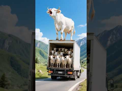 The cow saved the goat and the driver 😭 #ai #cow #rescue #truck