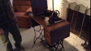 White Co. Rotary Treadle Sewing Machine 1920's Oak Cabinet Restored Working
