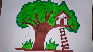 Easy tree house drawing for kids #shorts#viral#trending#youtube #ytstudio #drawing #easy tree house