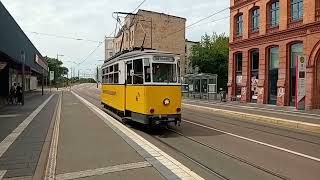 Kirnitzschtalwagen Tw 6 auf Sonderfahrt durchfährt die Haltestelle Saline in Richtung Marktplatz 