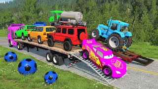 Flatbed Truck Mcqueen | Transportation with Truck - Pothole vs Car #3 - BeamNG.Drive