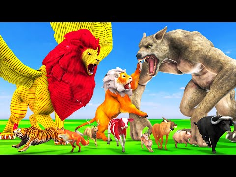 Giant Lion Amazing Story | उड़ने वाला शेर रोबोट विशाल भेड़िए हमला | Sher Ki Kahani | Animals Story.