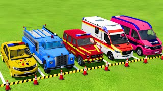 TRANSPORTING POLICE CARS, FIRE DEPARTMENT, AMBULANCE VEHICLES WITH TRUCKS ! Farming Simulator 22