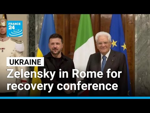 YouTube video thumbnail: Zelensky in Rome for Pope Talks, Ukraine Recovery Conference
