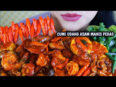 ASMR CUMI UDANG SAUS ASAM MANIS PEDAS EXTRA CABE RAWIT | EATING SOUNDS