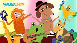 Mabô e Fifi e seus instrumentos musicais | vídeo infantil educativo com brincadeiras musicais