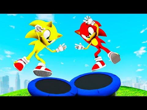 Fire Sonic VS Super Sonic Ragdolls & Trampoline Jumps in GTA 5!