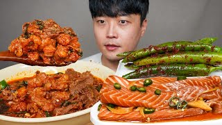 [와차밥] 연어장 대창불고기전골 고추김치 먹방 Salmon & Chili Pepper Kimchi ASMR MUKBANG REAL SOUND EATING