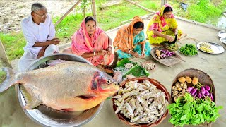 3 কেজি রূপচাঁদ মাছ কেটে রান্না করলাম সাথে ছোট মাছ আর কচু দিয়ে পালং শাকের ঘন্ট || big fish cutting