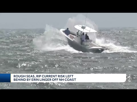 YouTube video thumbnail: Rough Seas, Rip Currents From Hurricane Erin Linger off New Hampshire Coast