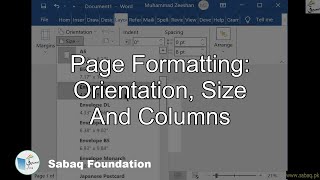 Page Formatting: Orientation, size and columns