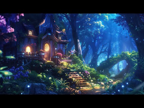 Enchanting Fairy Cottage in the Middle of the Forest (Night Version) - Music & Ambience 🌺🍄✨