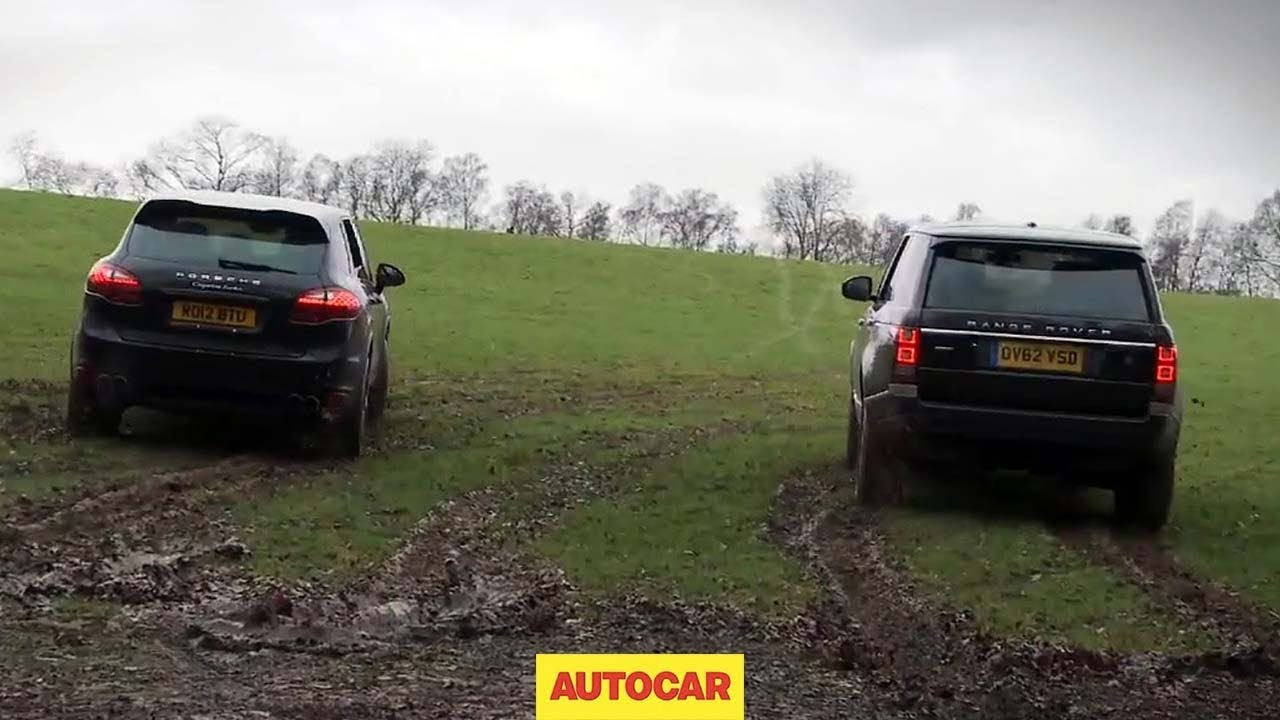 Range Rover v Porsche Cayenne drag racing off road - autocar. co. uk