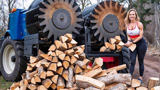 Dangerous Monster Homemade Firewood Splitter in Action, Fastest Wood Processing Machines Working