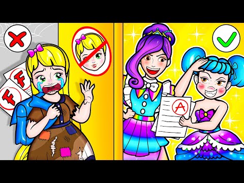 [🐾paper doll🐾] Poor Rapunzel vs Rich Student and Bad Teacher in School Life | Rapunzel Family 놀이 종이