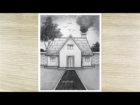 Draw a Beautiful House Scenery with Pencil easy