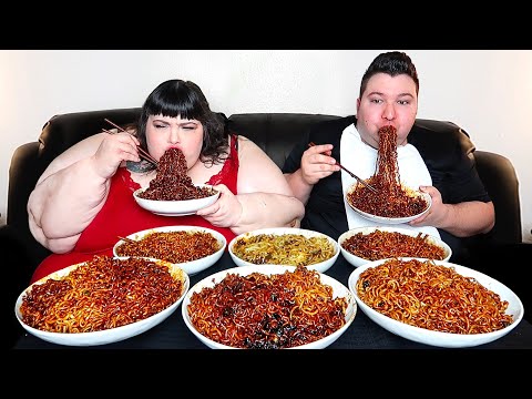 EATING THE WORLD'S SPICIEST BLACK BEAN NOODLES WITH HUNGRY FAT CHICK • Mukbang & Recipe