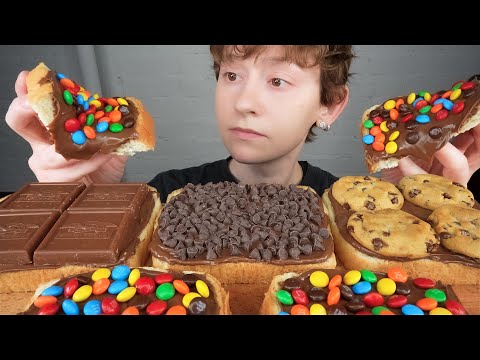 ASMR NUTELLA BREAD *CHOCOLATE CHIP COOKIE ICE CREAM, M&M CANDY, CARAMEL CONE, CHOCOLATE CHIP 먹방