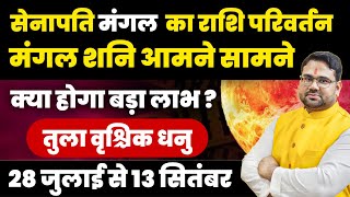 सेनापति मंगल का राशि परिवर्तन। मंगल शनि आमने-सामने। क्या होगा बड़ा लाभ ? तुला,वृश्चिक,धनु ।
