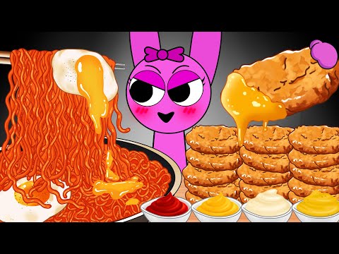 Incredibox Sprunki | PINKI Horror Eating Fired Chicken, Spicy Noodles | ASMR Mukbang