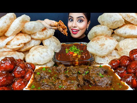 ASMR Eating Spicy Chettinad Mutton Curry,Chicken Curry,Poori,Rice Big Bites ASMR Eating Mukbang