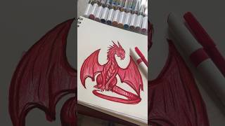 Using only the color red!! #art #red #dragon #drawing