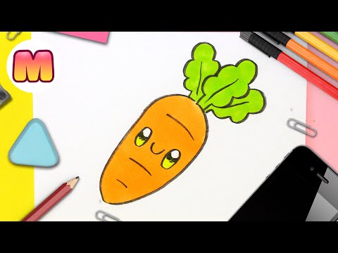 COMO DIBUJAR UNA ZANAHORIA KAWAII - dibujos kawaii faciles - como dibujar comida kawaii